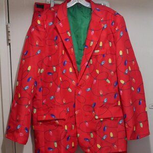 Life of the Party Red Blazer & Pants Christmas Suit Xmas Lights Men's X Large